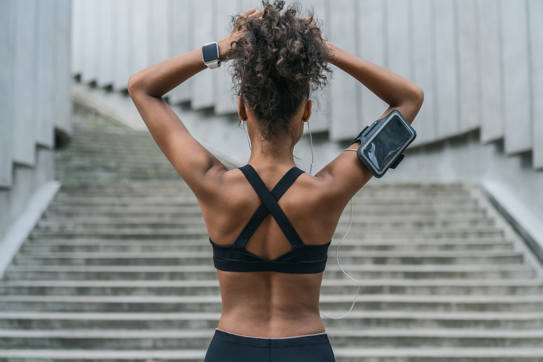 a woman in gym wear